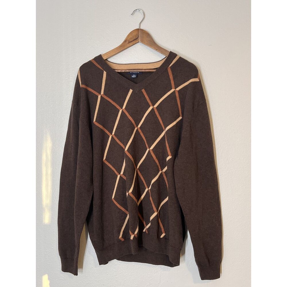 RoundTree & Yorke 100% Cotton Argyle Grandpacore Sweater/Size Mens XL v-neck